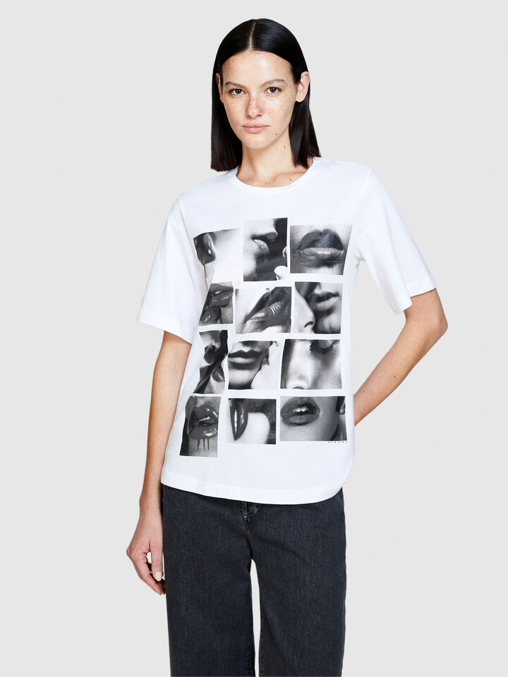 T-shirt with glossy print - women's short sleeve t-shirts - White | Sisley image number 4